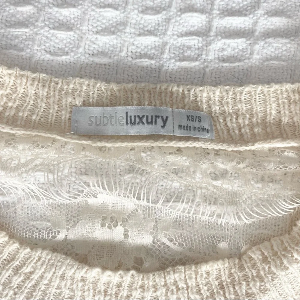 Subtle luxury cream eyelash lace back cotton sweater size XS